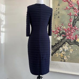 Adrianna Papell Navy Blue Shutter Pleat Dress Bandage Sheath 3/4 Sleeve 4 Formal image 4