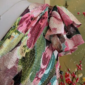 NWT Adrianna Papell Metallic Floral Maxi Dress Sz 8 Pink Green Shimmer Prom Gown image 3