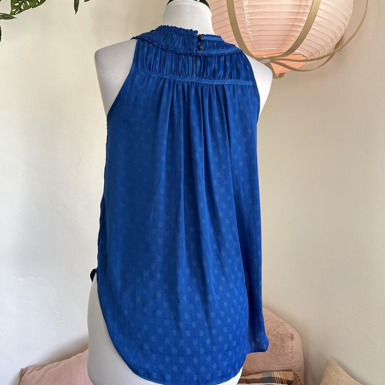 Maeve by Anthropologie Blue Polka Dot Halter Top Size 2 Smocked High Neck Blouse image 3