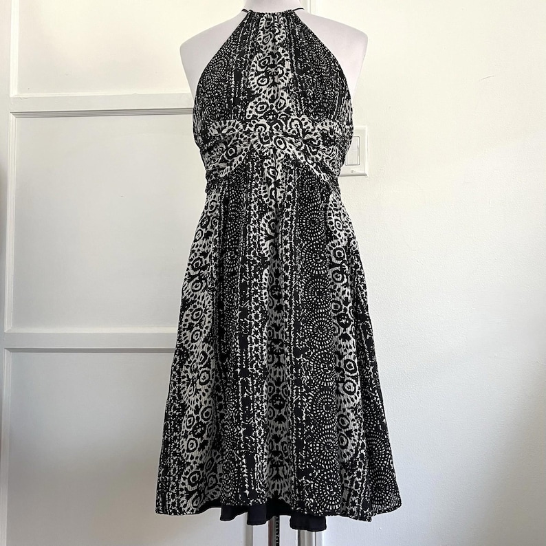 Beth Bowley Silk Halter Dress Size 4 Black White Abstract Geo Anthropologie image 1