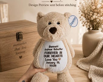 Personalised Memory Bear or Elephant – Remembrance Gift – Custom Embroidered Keepsake
