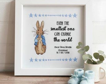 Personalised Embroidered Framed Art – Custom Name & Date Gift for Baby, Christening, Birthday