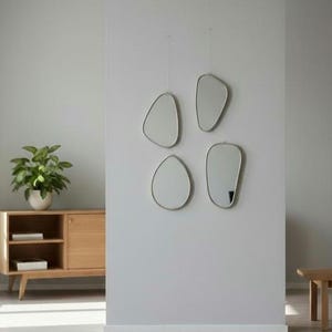 Minimalist Irregular Wall Mirror - Organic - Gold Framed Asymmetrical Vanity Mirror - Modern Small Accent Miroir