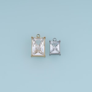14K Gold Filled CZ Rectangle Pendant,Minimalist Charm Jewelry Making Supply for DIY Necklace Bracelet