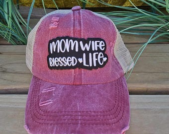 MOM Wife Blessed Life Yupoong 6006 Flat Bill Snapback Hat - 6 Color Options