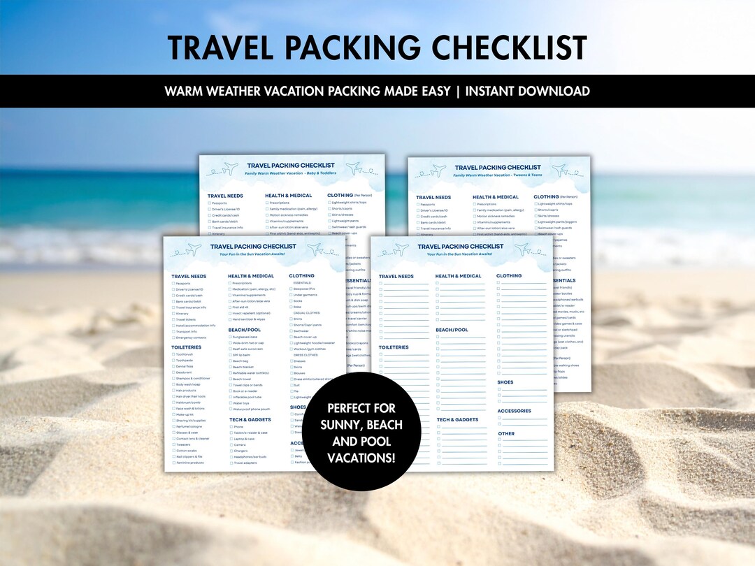 Weather Checklist Sample Warm Weather Packing List Bundle | Printable Family Travel Checklist ...