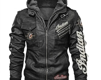 Schwarze Bikerjacke aus Rindsleder im Stil des Indian Motorcycle Club, Herren-Motorradjacke, Vintage-Leder-Motorradjacke
