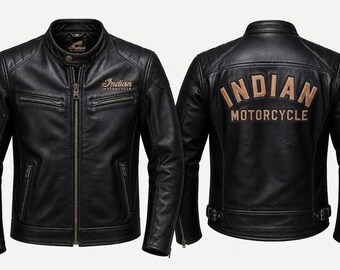 Herren-Lederjacke aus 100 % Rindsleder | Bikerjacke im Stil von Indian Motorcycle
