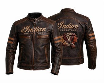 Schwarze Lederbomberjacke für Herren | Jacke im Indian Motorcycle-Stil | Echtlederjacke | Vintage-Streetwear | Handgefertigte Jacke
