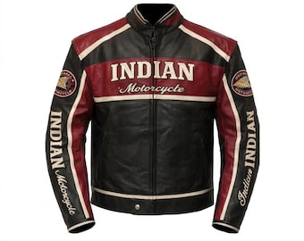 Herren-Lederjacke im indischen Stil aus Rindsleder, Vintage-Biker-Motorradjacke (Schwarz)