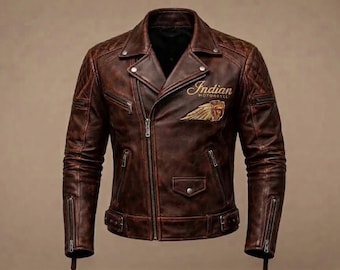Chaqueta de motociclista de piel de vaca marrón desgastada para hombre / Abrigo estilo café racer / Estilo retro motero / Chaqueta de moto vintage / Chaqueta hecha a mano