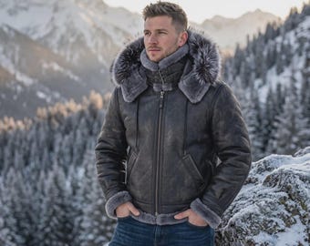 Maßgefertigte B3 Bomberjacke, Used-Look-Leder, Lammfell-Fliegerjacke aus echtem Shearling (Herren-Winteroberbekleidung)