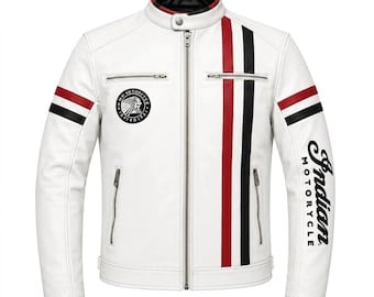 Bikerjacke für Herren aus Rindsleder, im Stil von Indian Motorcycle, mit gestickten Logos