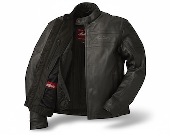 Indian Motorrad Schwarz Leder Bikerjacke: Abnehmbarer Thermo Liner