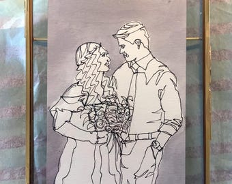 Custom Anniversary Portrait — Hand-Drawn Ink Illustration from Your Photo | Thoughtful Anniversary Gift