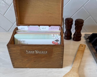 Vintage Shaw Walker Wood Recipe Box 4x6 Cards Dovetail Lid Organizer