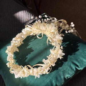 Vintage Ivory Bridal Halo Crown with Ribbon Cascade – 1980s Romantic Headpiece 80s Halo Veil - Etsy main image 2
