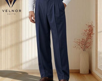 Men's Navy Dress Pants – High Waisted Wide Leg Formal Trousers
