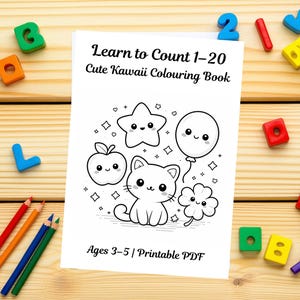Libro da colorare con i numeri da 1 a 20 per bambini dai 3 ai 5 anni, PDF stampabile per imparare a contare, schede di matematica per la scuola materna, attività di apprendimento per i più piccoli.