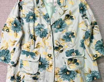 Emma James Blazer Floral Vintage 90s 16W Green Linen Blend Cottagecore Coastal