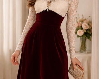 Vintage 1980s Gunne Sax Dress Scott McClintock Prairie Victorian Lace Velvet