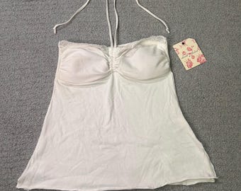Derek Herz Neckholder Top Lace Trim Geraffte S White Deadstock Y2K Coquette Vintage