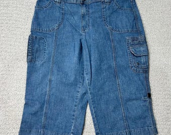Lee Cargo Jorts Vintage 2000s 16 Petite Blue Denim Y2K Streetwear Gorpcore