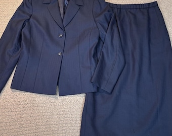 Vintage Pendleton Wool Skirt Suit Blue 2 Piece Blazer Midi Skirt 90s USA Wool