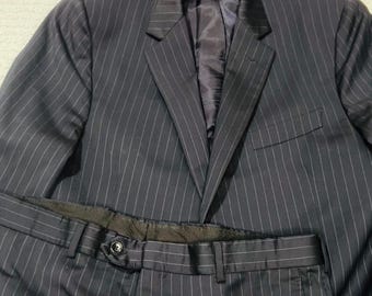 Brooks Brothers Estrato Włoski wełniany garnitur 1818 Fitzgerald 44L W38 Granatowy w prążki