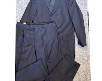 VTG Ermenegildo Zegna Gritti Suit 46L 40W 100% Wool Italy 90s Navy Track Stripe