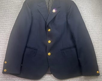 Blazer bleu marine J.G. Hook Harold Grant, bouton ancre doré, taille 8, style preppy nautique vintage