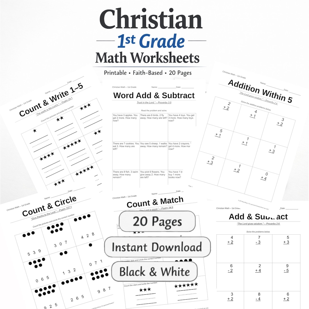 Christian 1st Grade Math Worksheets Printable Homeschool Math Addition ...