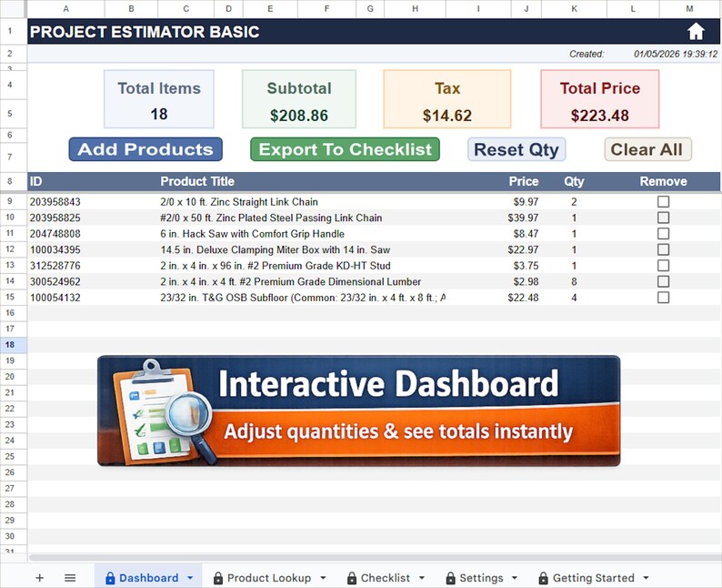 Home Depot Project Cost Calculator, Google Sheets Tool (digital ...