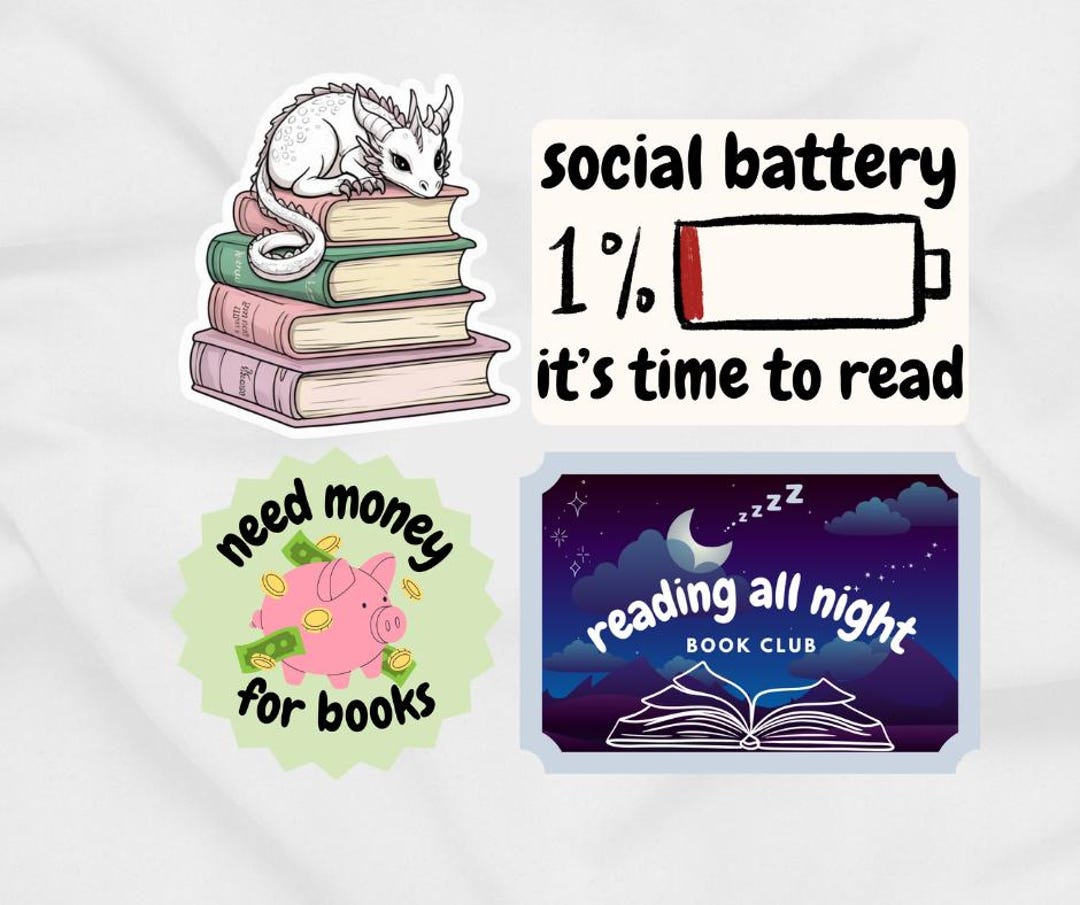 Digital Bookish Stickers PNG, Printable Planner Stickers for Book ...