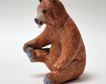 Hand-Sculpted Bear Figurine – Realistic Polymer Clay Wildlife Art, Vancouver Island Artist