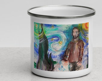 Delusions Track Suit Rob Enamel Mug, 12oz small mug, pop art, housewarming, coffee cup, art gifts, useful art