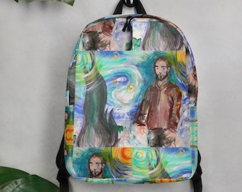 Tracksuit Rob Starry Night Backpack, wearable art, pop art, art gifts, impressionist art