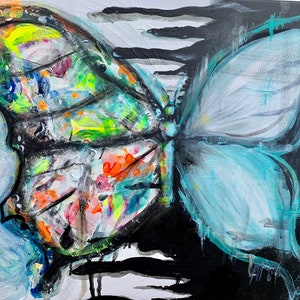 Abstract Butterfly Painting, Original Art, Impressionist, Colorful, Mixed Media, One of a Kind, Unique, Decor, Canvas, Decor, Colours