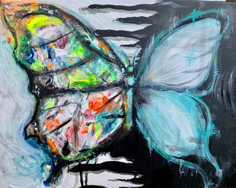Abstract Butterfly Painting, Original Art, Impressionist, Colorful, Mixed Media, One of a Kind, Unique, Decor, Canvas, Decor, Colours