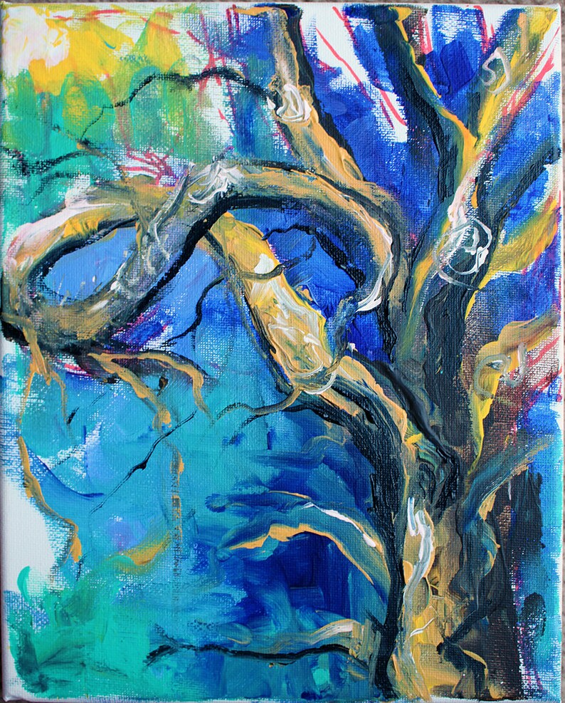 pastel colorful nature abstract wall art Diptych Original Plein air Tree Painting impressionist home decor Two pieces tree branches