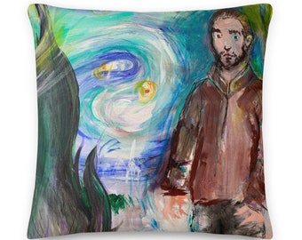 Tracksuit Rob Art Premium Pillow, starry night, mash up, art decor, gifts, housewarming