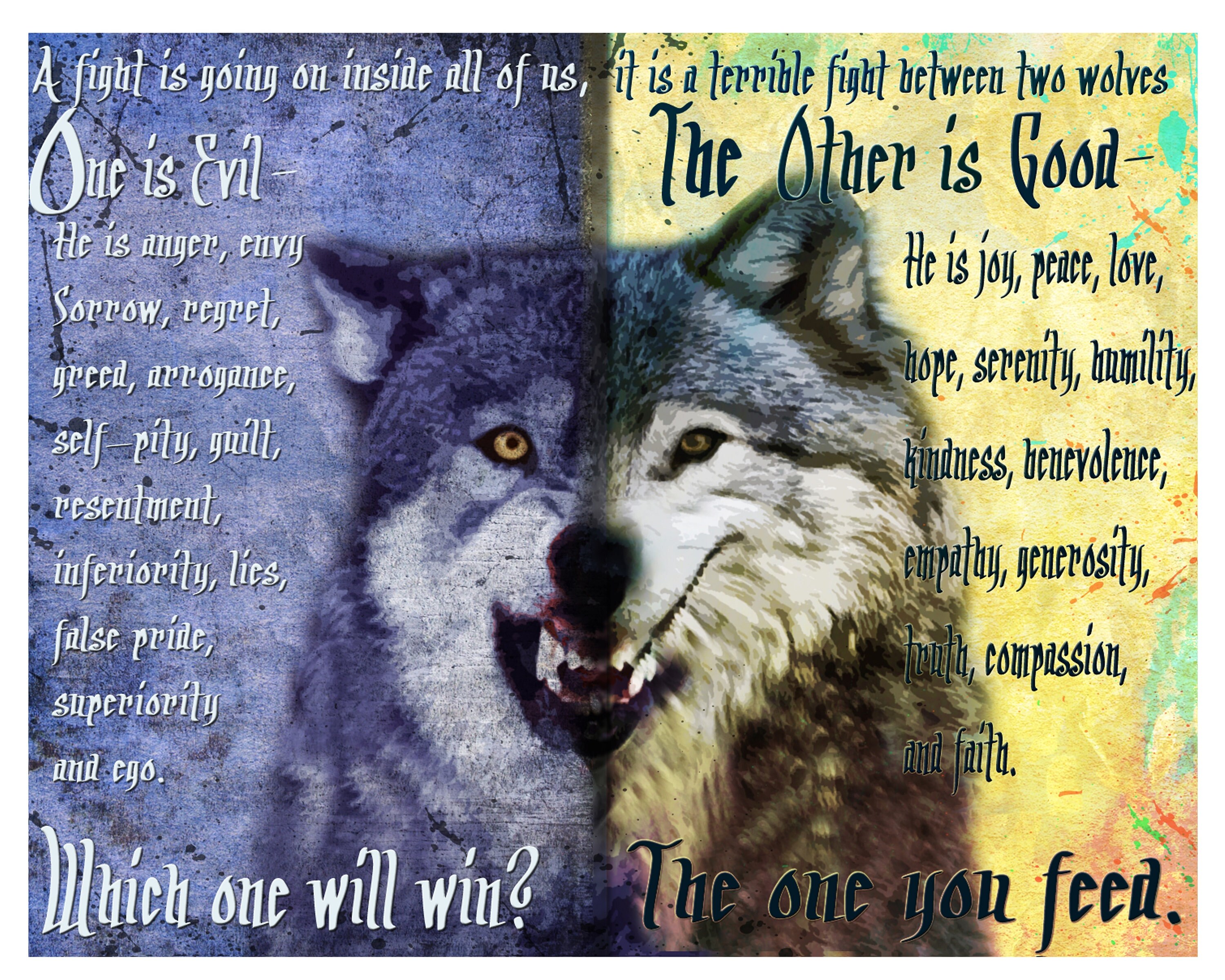 Celui Que Vous Nourrissez Affiche Encadree Deux Loups Etsy France