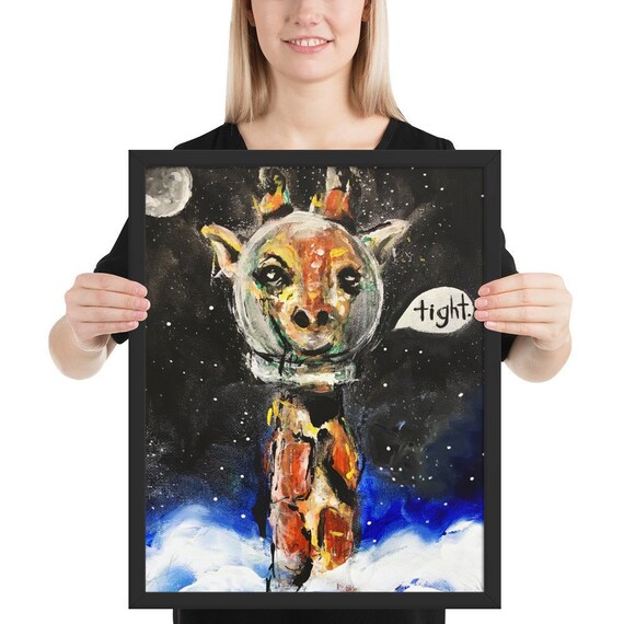 Space Giraffe Framed Poster Surreal Wall Art Humor Etsy