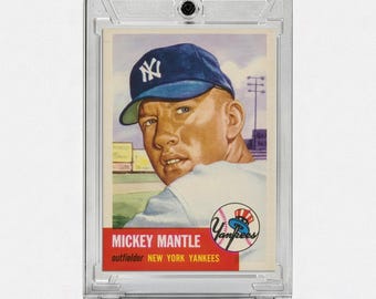 Mickey Mantle 1953 Topps Replica Card | Vintage Baseball Reprint | Yankees Trading Card | Sports Memorabilia Display