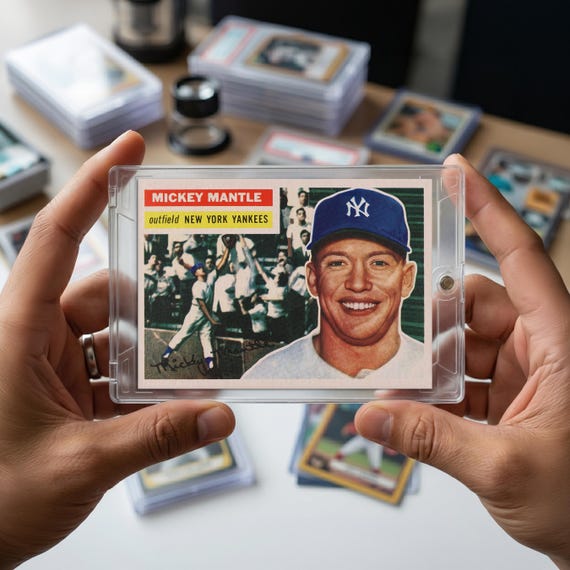Mickey Mantle 1956 Bowman Exact Replica Card | Vintage Baseball Reprint | Yankees Trading Card | Sports Memorabilia Display