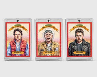 Back to the Future Card Set | Vintage 80s Movie Memorabilia Featuring Marty McFly & Doc Brown | Custom Trading Cards for Retro Collectors