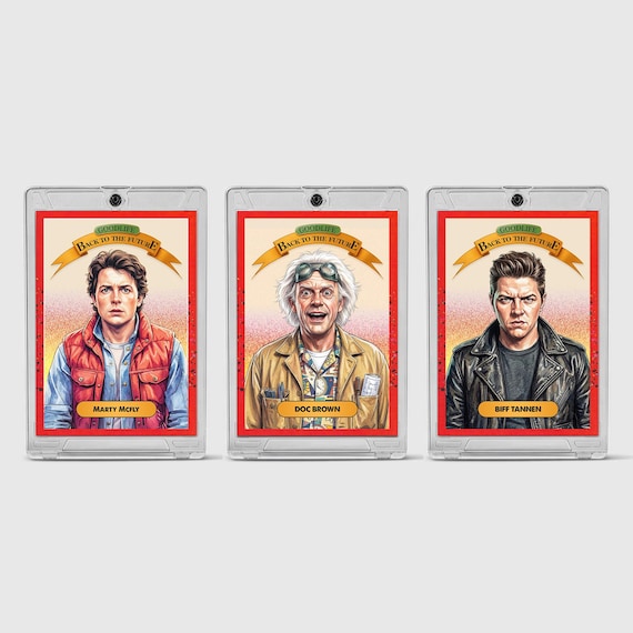 Back to the Future Card Set | Vintage 80s Movie Memorabilia Featuring Marty McFly & Doc Brown | Custom Trading Cards for Retro Collectors