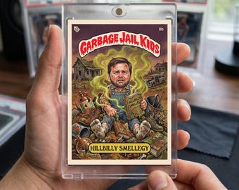 JD Vance Hillbilly Smellegy Garbage Pail Kids Parody Card – Political Satire Collectible