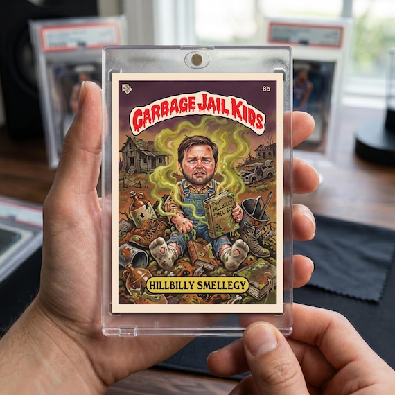 JD Vance Hillbilly Smellegy Garbage Pail Kids Parody Card – Political Satire Collectible