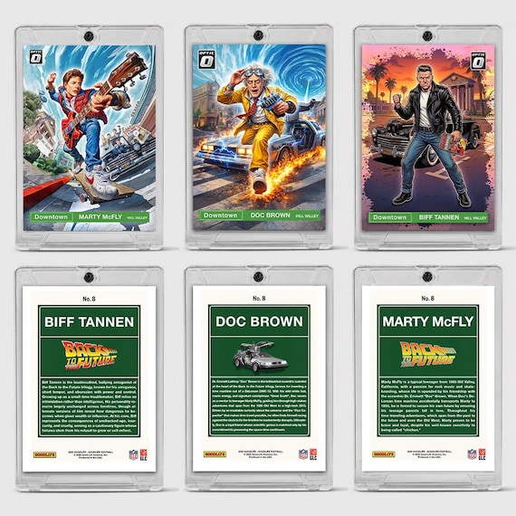 Back To The Future Card Set | Donruss Downtown Homage | Limited Edition 80s Movie Memorabilia Featuring Marty McFly, Doc Brown & Biff Tannen